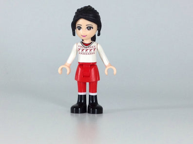 Lily, Red Skirt and Leggings, White Fair Isle Sweater with Moose